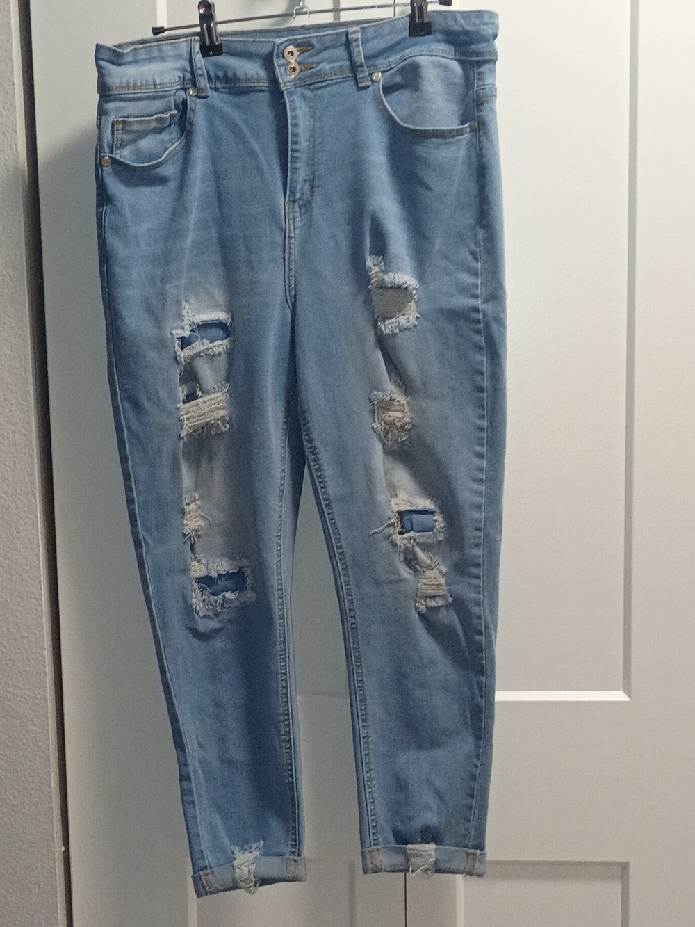 Light Blue Distressed Straight-Leg Women's Jeans